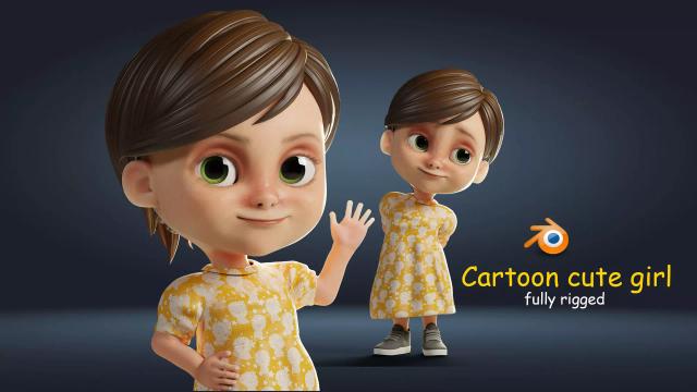 Cartoon Cute Girl Rigged free low-poly 3d model